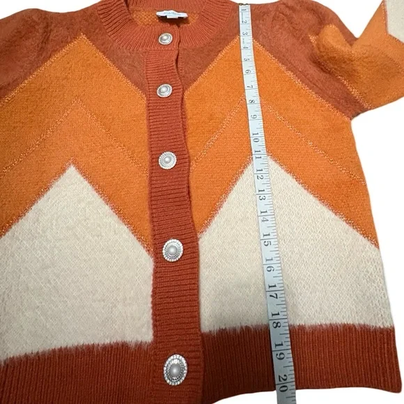 Allison New York Chevron Colorblock Button-Front Cardigan in Rust & Cream - Picture 6 of 8